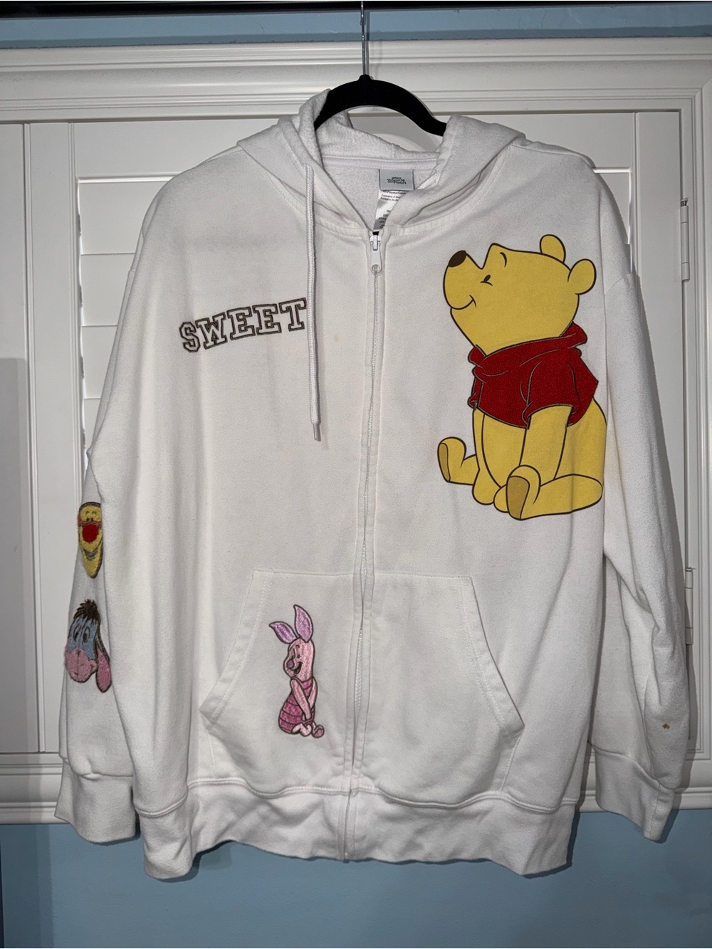 White Hoodie Jacket with Winnie the Pooh Graphic